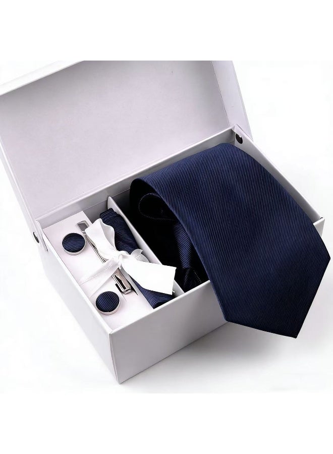 Premium 6-Piece Polyester Neck Tie Set for Men – Classic Business & Formal Blue Ties - Image 1